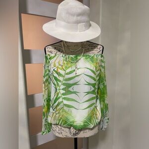 Philosophy Nordstrom botanical tropical print bubble top Green SZ small EUC